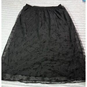 Jessica Howard Black Skirt W/ Rose Accent Elastic Waist Women's Petite Sz 14